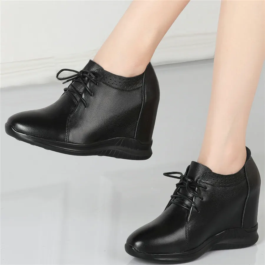 

Casual Shoes Women Lace Up Genuine Leather Wedges High Heel Platform Pumps Shoes Female Round Toe Fashion Sneakers Punk Trainers