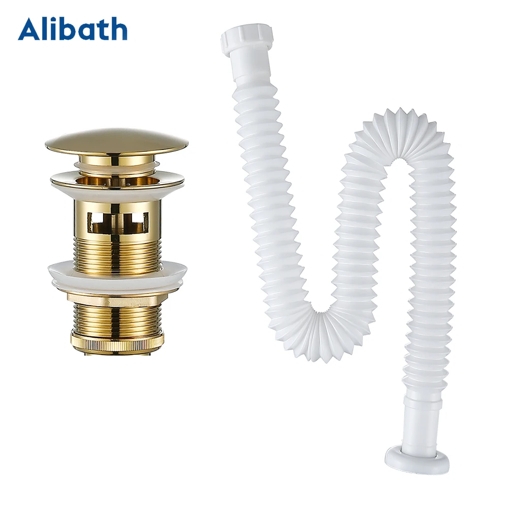 Basin Pop Up Drain Black Brass Bathroom Sink Siphon Drains Bottle Trap With Pop Up Drain Kit P-TRAP Pipe Waste Hardware Gold.