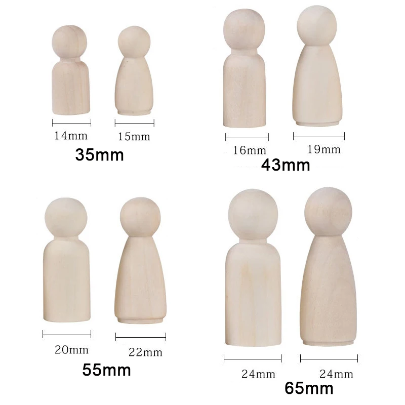 80/50PCS Wood Peg Dolls Maple Unpainted Handmade Unfinished Decor Dolls Teething Toys Wooden Blank Children Goods Newborn Gifts