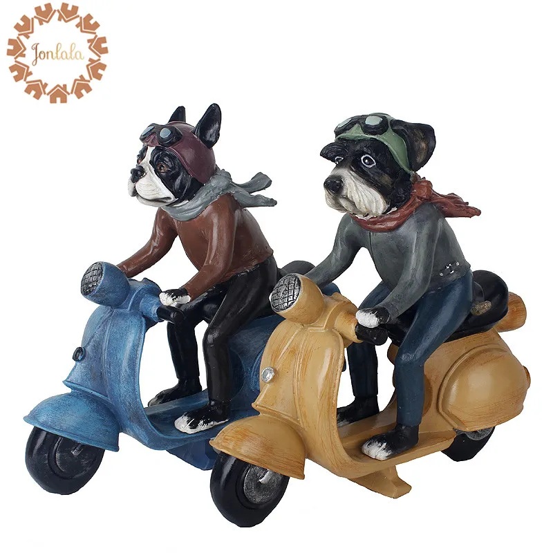 

New Hot Creative Personality French Bulldog Dog Locomotive Motorcycle Resin Dog Ornaments Figurine Statue Artificial Best Gift