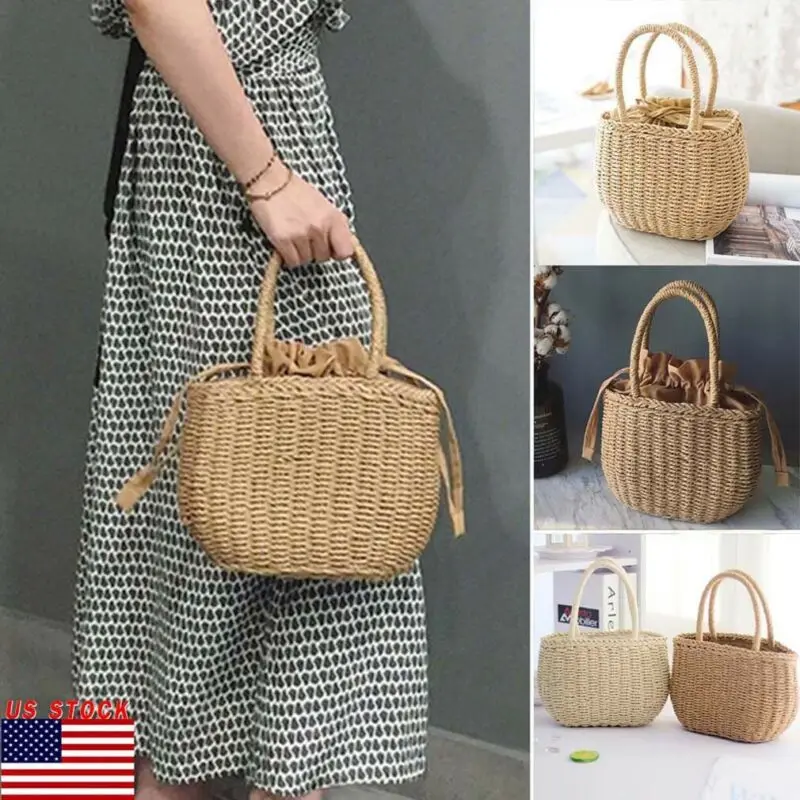 Hot Women Straw Bags Woven Bag Summer Beach Rattan Shoulder Bag Bamboo Bag Handbag