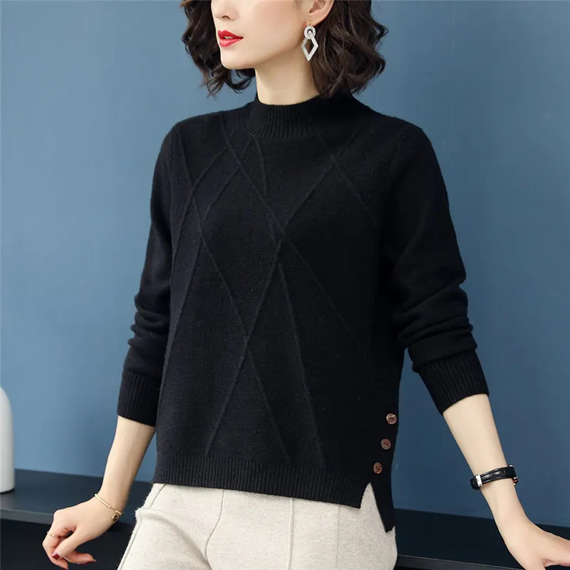 Fdfklak Autumn Winter Tops Female Long-Sleeved Sweaters Bottoming Half Collars Outer Wear Sweater Women Spring Pull Femme 3XL