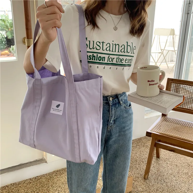 

New Vintage Women's Shoulder Bag Simple Solid Color Small Fresh Canvas Tote Bag Literary Women's Large Capacity Shopper Bag