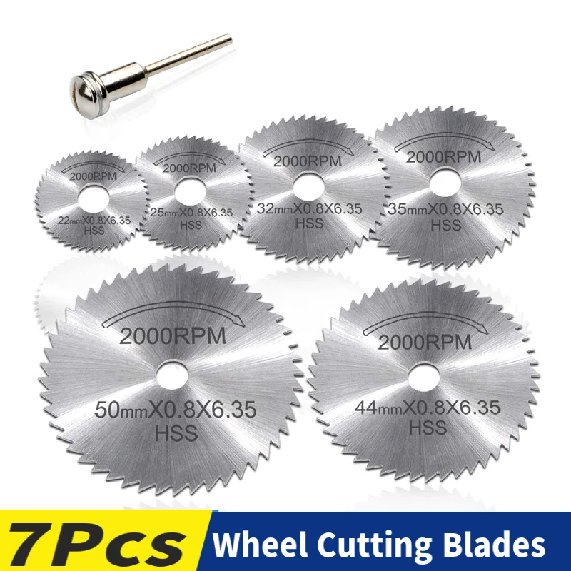 7 Stuks High Speed Steel Saw Disc Wheel Zaagbladen, ronde Mes Set Met 1/8 "Verlengstuk Voor Dremel Boren Rotary Gereedschap