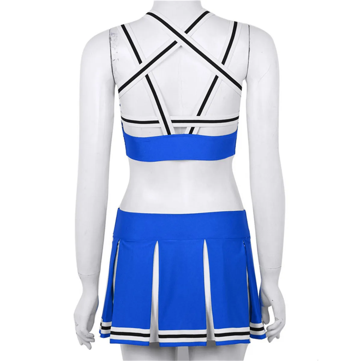 2 pezzi uniformi da cheerleader da donna acclamano 666 stampato senza maniche Crop Top Mini gonna a pieghe Set Costume da cheerleader per adulti