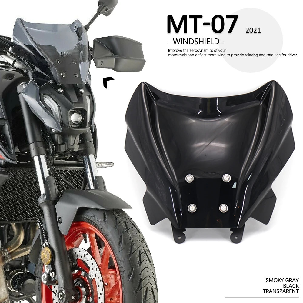 

NEW MT07 Motorcycle Windshield WindScreen Screen Wind Deflector For Yamaha MT-07 MT 07 2021 Black / Transparent / Smoky gray