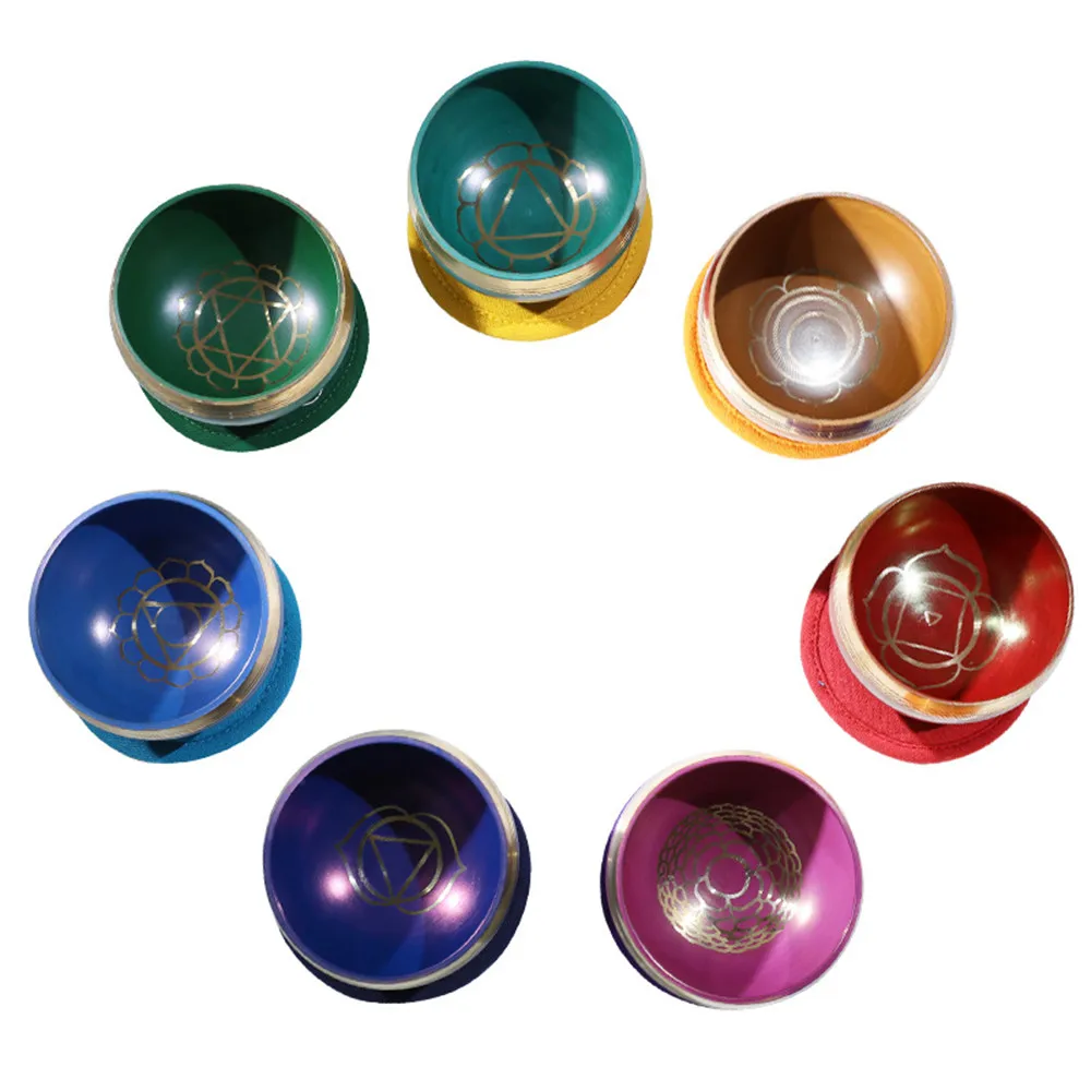 Nepal Copper Tibetan Singing Bowl Set 7 Bowl Handmade Yoga Meditation Singing Bowl Chakra Bowl Colored Bowl Ear Picking Chime