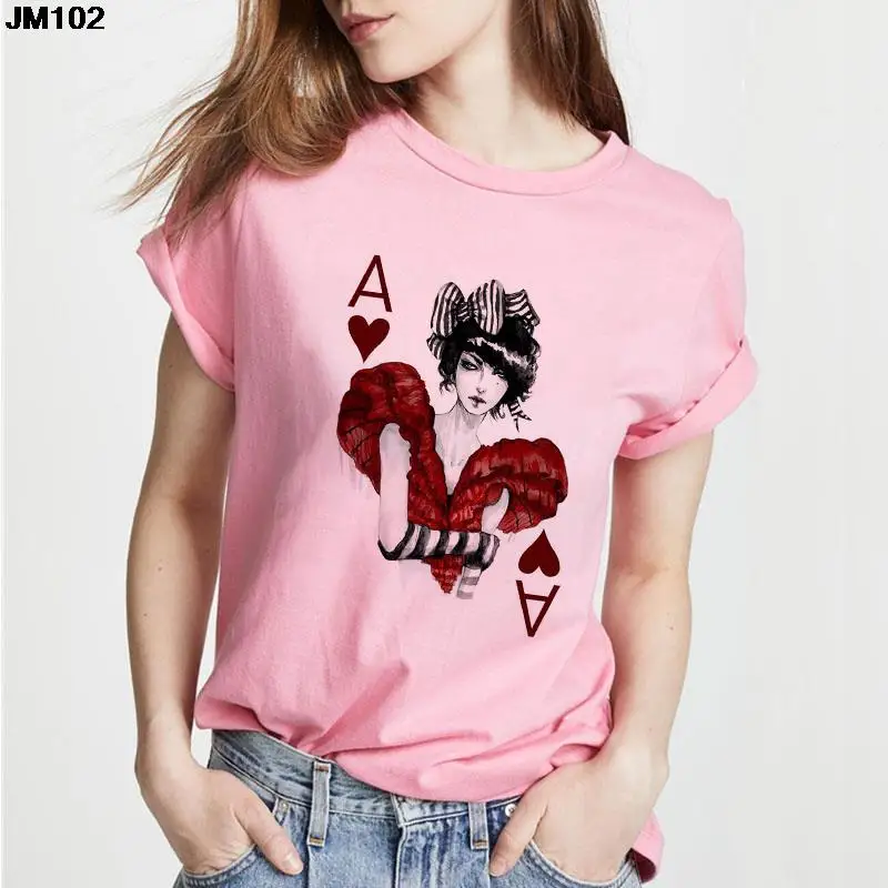 

Летняя модная женская футболка Harajuku, эстетическая покерная королева, женская футболка с принтом, повседневные топы с короткими рукавами, женская одежда, футболка