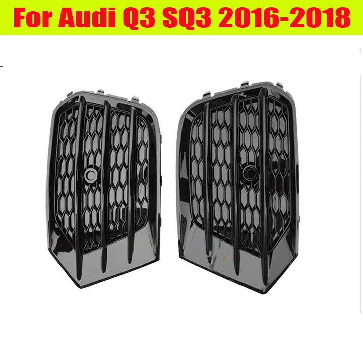 Black honeycomb Front fog lamp cover 2pcs For AUDI Q3 SQ3 2016 16 2017 17 2018 18