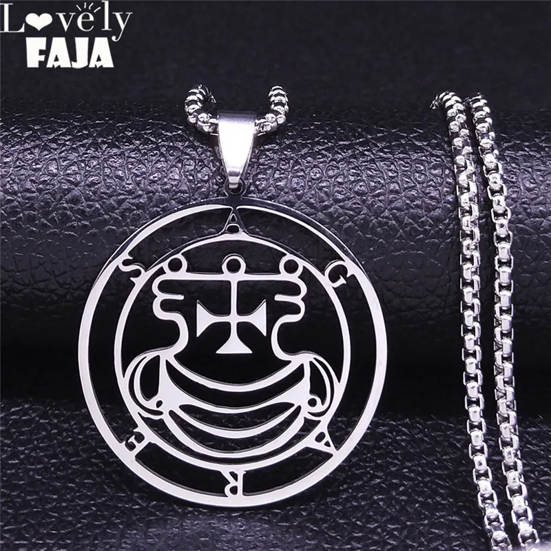 Sigeal Sigil De Lucifer Stainless Steel Satan AGARES Agreas Aguares Lazer Key Baphomet Stamp Necklace Jewelry collar N3859S03