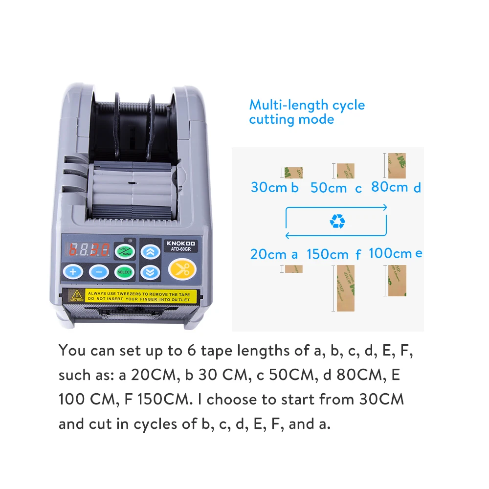 Imagem -04 - Knokoo Atd60gr Dispensador de Fita Automática Máquina de Corte de Fita de Embalagem Elétrica com Função de Memória