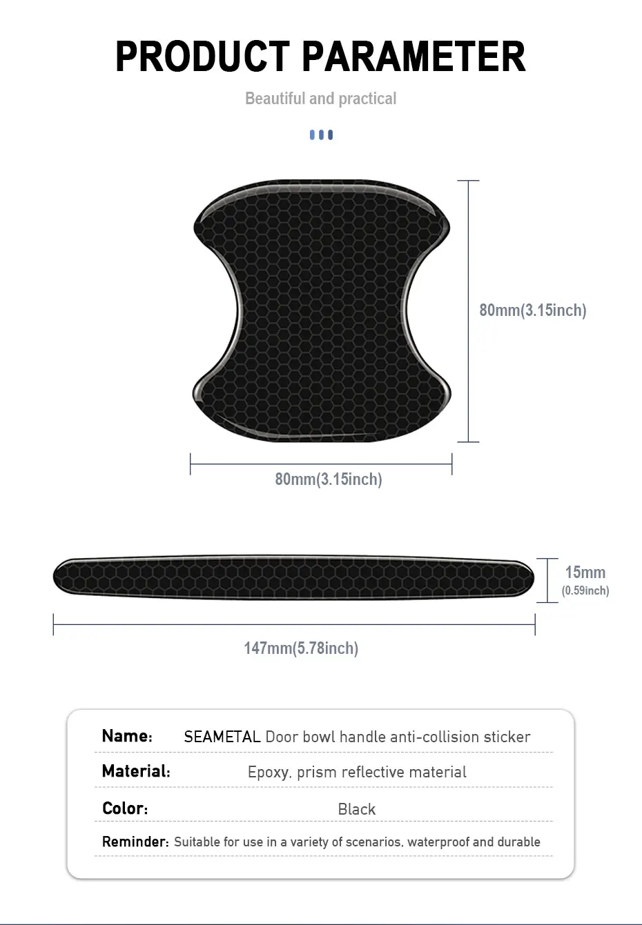 SEAMETAL Auto Türgriff Schutz Streifen Auto Tür Schüssel Schutz Aufkleber Universal Tür Schüssel Film Anti Scratch Zubehör – Detail 8