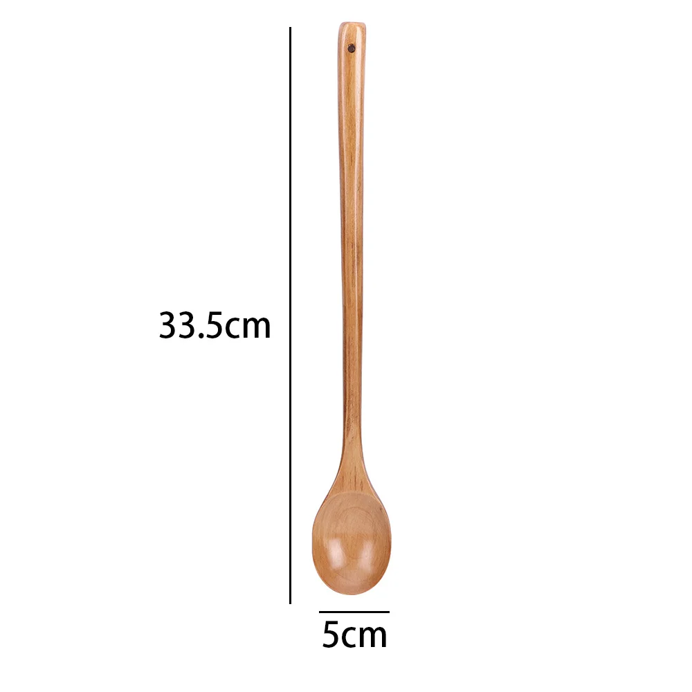 Japanese Style Long Handle Wooden Spoon Natural Solid Large Wood Soup Scoop Tea Spoons Tableware Porridge Dessert Stirring Spoon