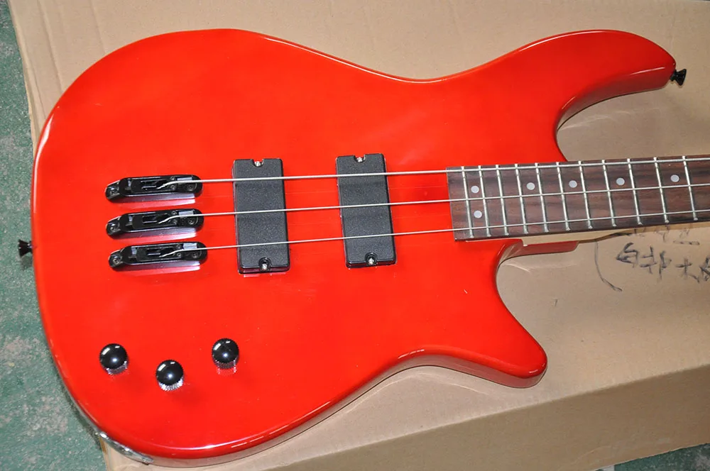 3 Strings Red Electric Bass with Rosewood Fretboard, 24 Frets,Providing Customized Service