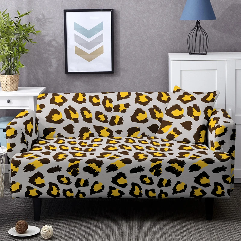 Dust-proof Universal Elastic Cover For Sofa L Shape 1/2/3/4-seats Stretch Leopard Print Slipcover Case Pillowcases Available