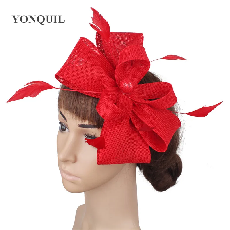 Laço branco novo casamento da noiva headwear fascinator acessórios elegante feminino pena headdress malha cabelo headwear casamento bandana