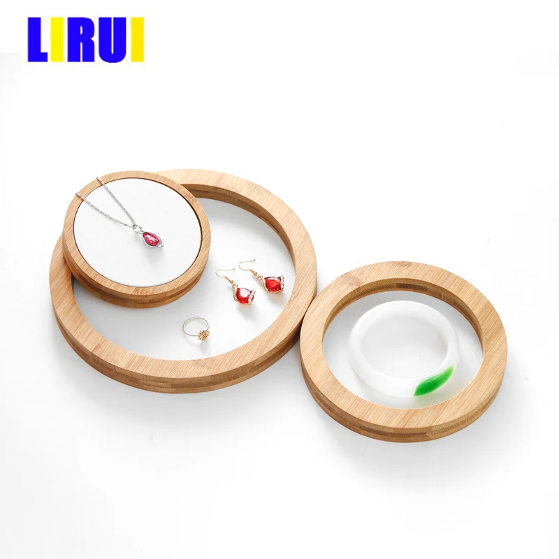 

Hot Sale Round Bamboo Three-piece Jewelry Display Stand Earrings Nexklaces Pendants Jewelry Props Simple Jewelry Packaging sales