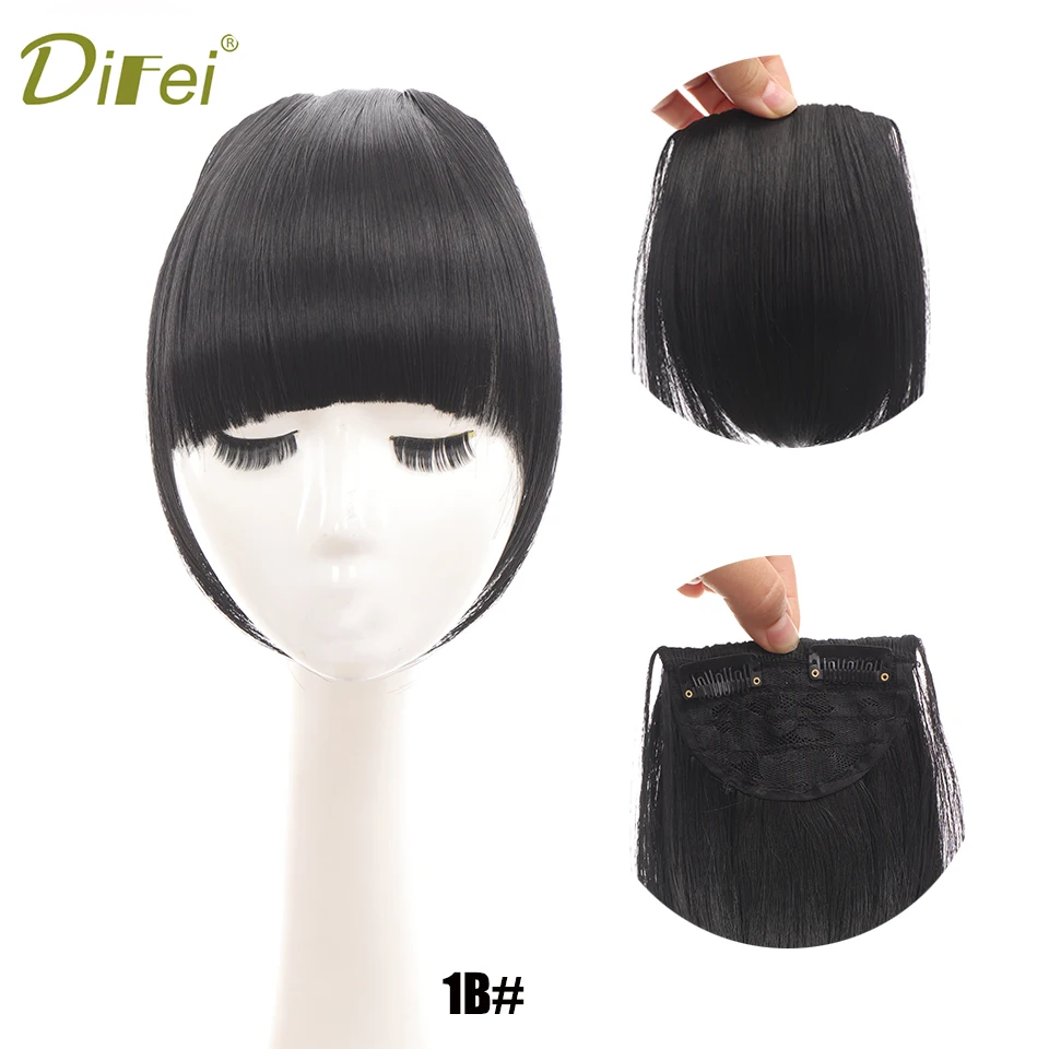 DIFEI Hair Clip Bangs Synthetic Wig For Women\'s Natural Fake Hair Short Neat Front Piece Clip In Hair Extensions Black Red Brown