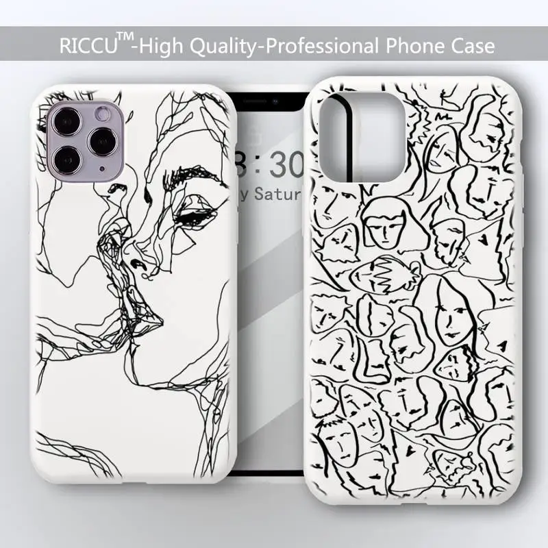 Kiss More Often Line Drawing Abstract Art Love Case For iphone 13 11 12 pro mini XS MAX 8 7 Plus X XR Candy white Silicone Cover