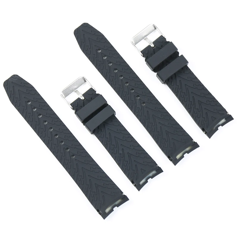 Correa de silicona suave para deportes al aire libre para hombres, accesorios de reloj, hebilla de interfaz curva, correa de goma para relojes de