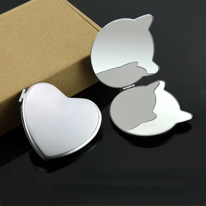 Heart Cat Shape Portable Folding Mirror Mini Compact Stainless Steel Metal Mirror Cosmetic Case Makeup Tools High Quality