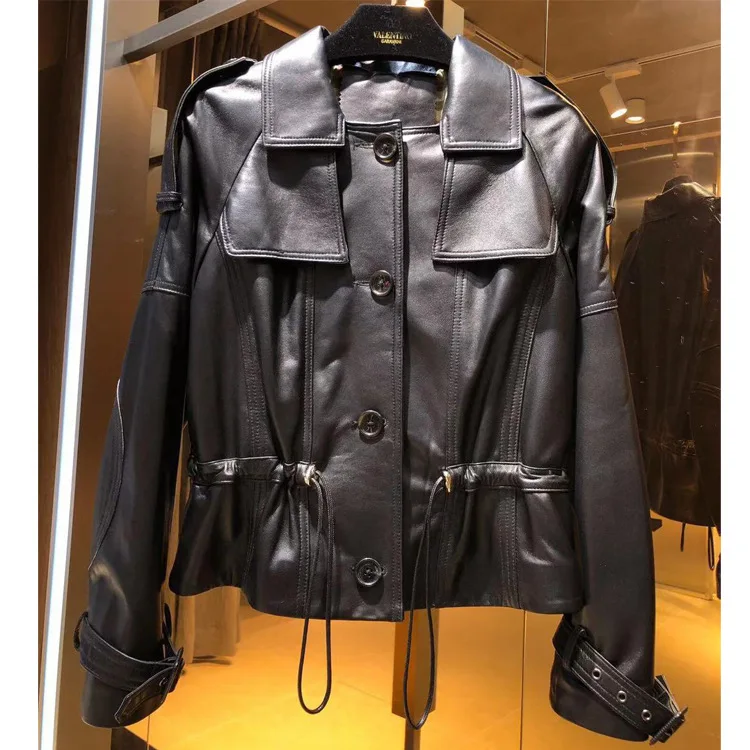 Spring Autumn New Style Genuine Leather Clothes High Quality Sheepskin Coat Women\'s Coat Drawstring Short Slim Fit