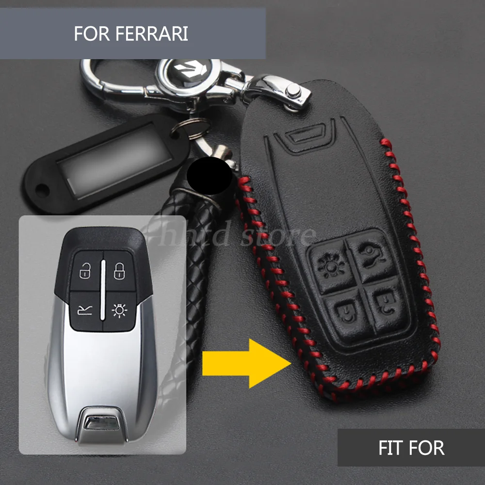 Genuine Leather Remote Start Car Key Fob Case Cover Auto Accessories Protector Holder Fit For Ferrari 458 588 488GTB LaFerrari