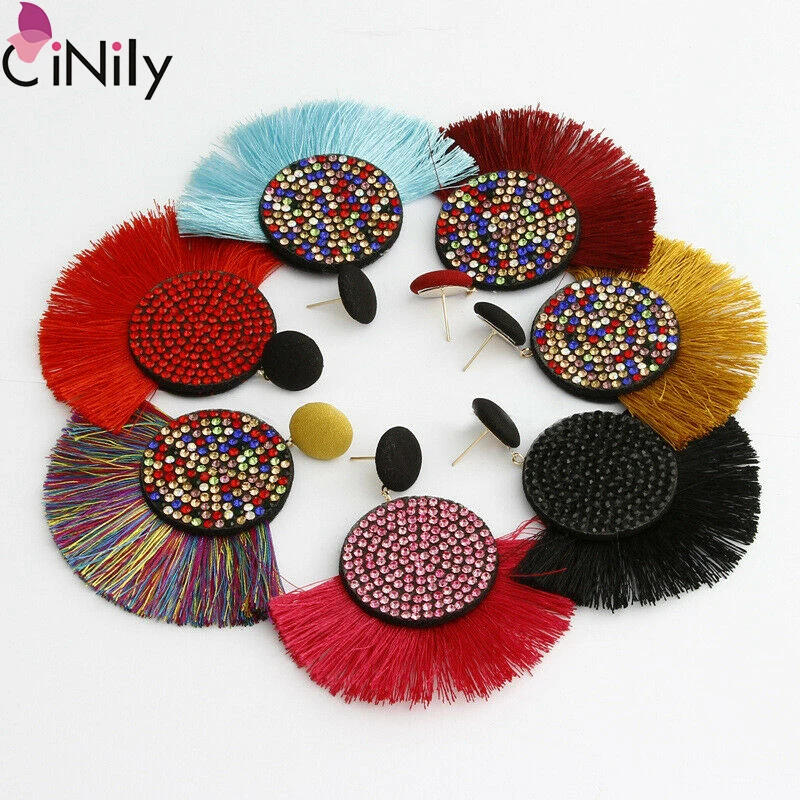 CiNily Delicate Multicolor Zircon Gold Earrings For Women Wedding Party Tassel Fan Shape Dangle Earrings Fashion Jewelry Gifts