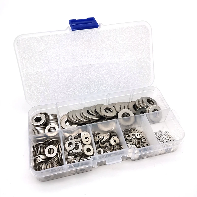 500PCS Flat Washers Assortment Kit Stainless Steel For M2 M2.5 M3 M4 M5 M6 M8 M10 screws bolt