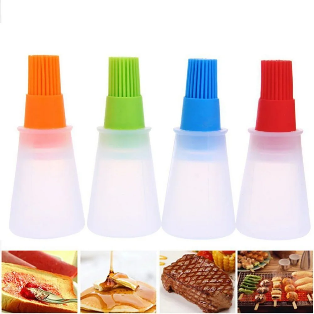 1 Pcs Portable Silicone Oil Bottle with Brush Grill Oil Brushes Liquid Oil Pastry Kitchen Baking BBQ Tool Kitchen Tools for BBQ