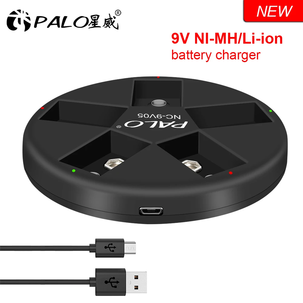 

PALO 9V charger USB Battery Charger for 9V 6F22 Ni-MH Lithium-ion Rechargeable Batteries, 5 Bay Smart Charger Individual