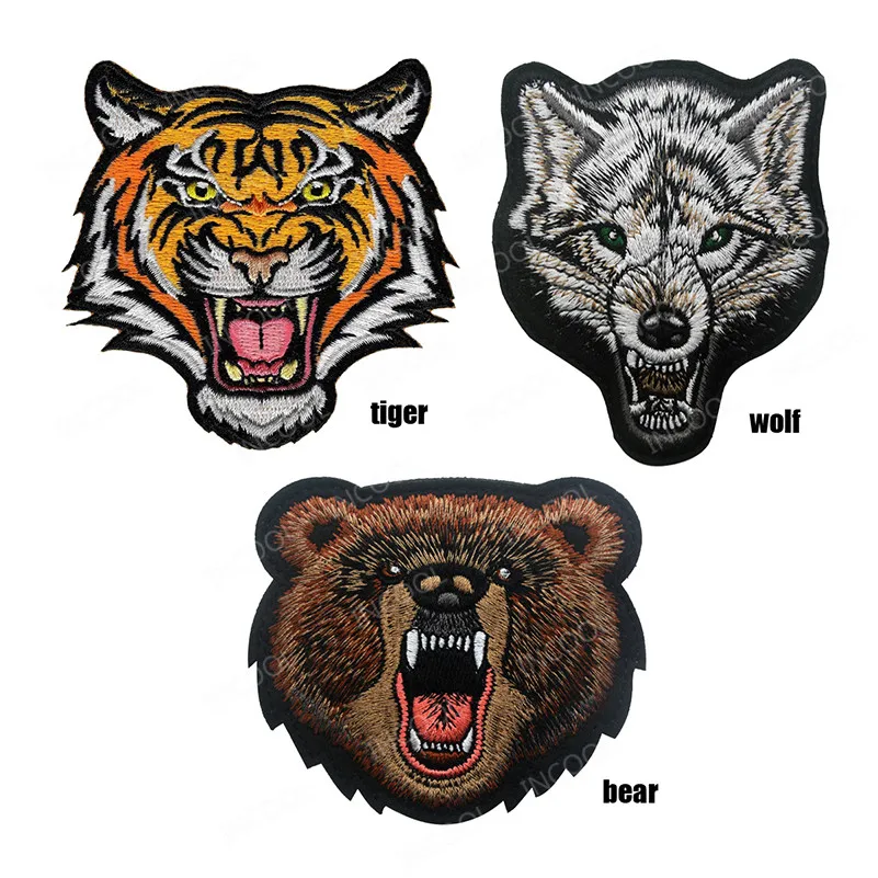 Wolf Tiger Bear Shark Frog Cat Cow Dragon Target Skull Embroidered Patches 3D Embroidery Patch For Clothing Backpack