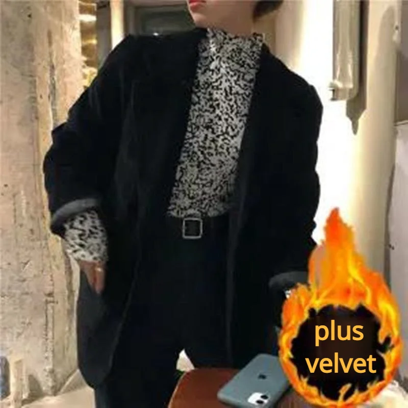 Blazer Wanita Desain Beludru Korduroi Solid Kancing Sebaris Longgar Gaya Hong Kong Retro Chic Fashion Lembut Ulzzang Cocok untuk Semua