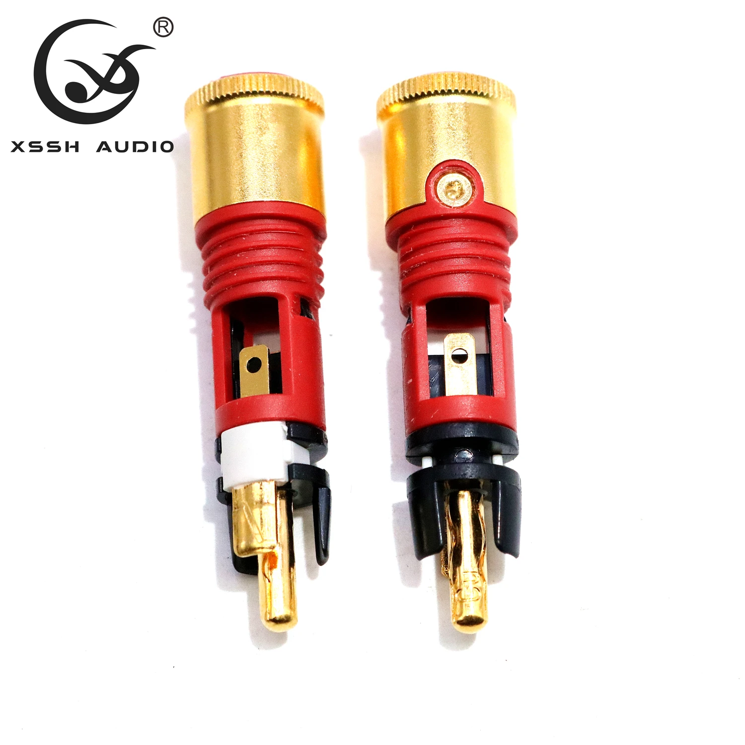 Konektor RCA XSSH YIVO Hi-End HIFI OEM ODM DIY Tembaga Murni Berlapis Emas Pria 10Mm Diameter Maks Colokan RCA Jack untuk Kabel Audio