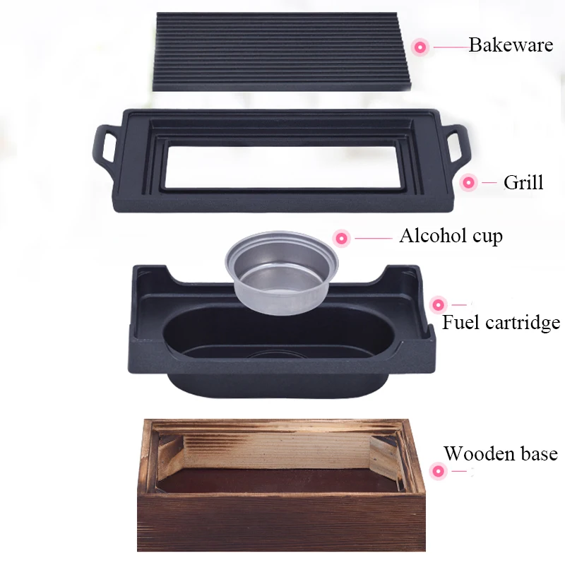 Smokeless Portable BBQ Grill Korean Japanese Barbecue Grill Charcoal BBQ Oven Alcohol Stove Household Non-stick Cooking Tools