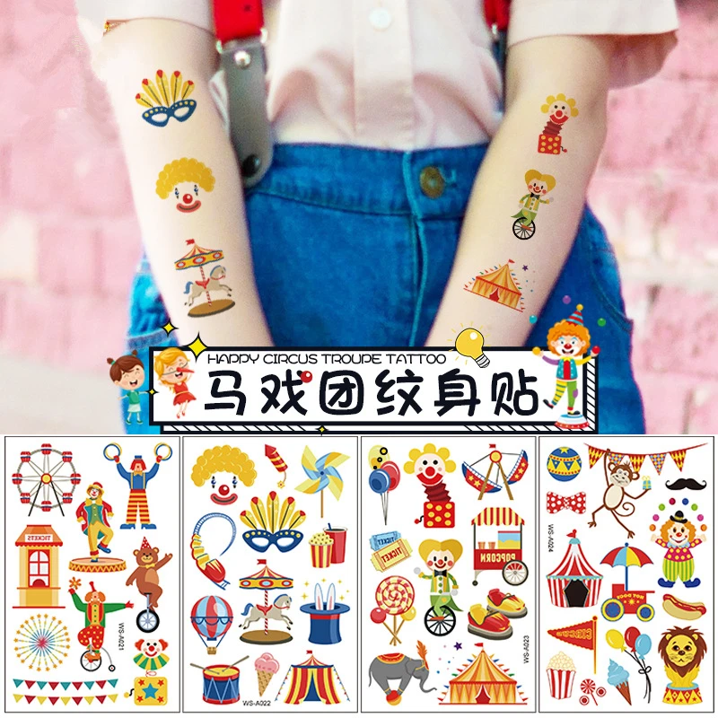 10pcs Happy Circus DIY Children Cartoon Animal Body Art Tattoo Temporary Tattoo Sticker  Birthday Party Supplies Kids Toys