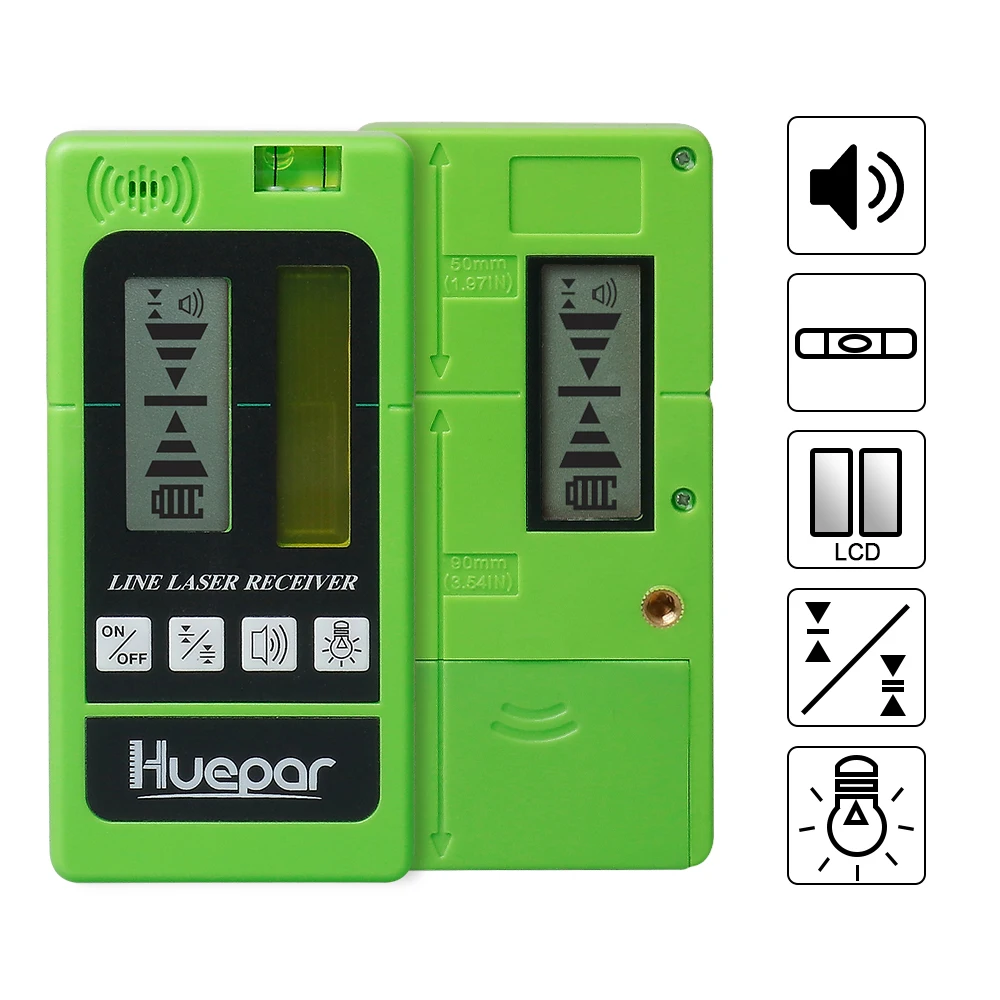 Detector de receptor de nivel láser con línea de pulsación para exteriores, nivelación electrónica para interiores, líneas horizontales verticales para haz verde y rojo