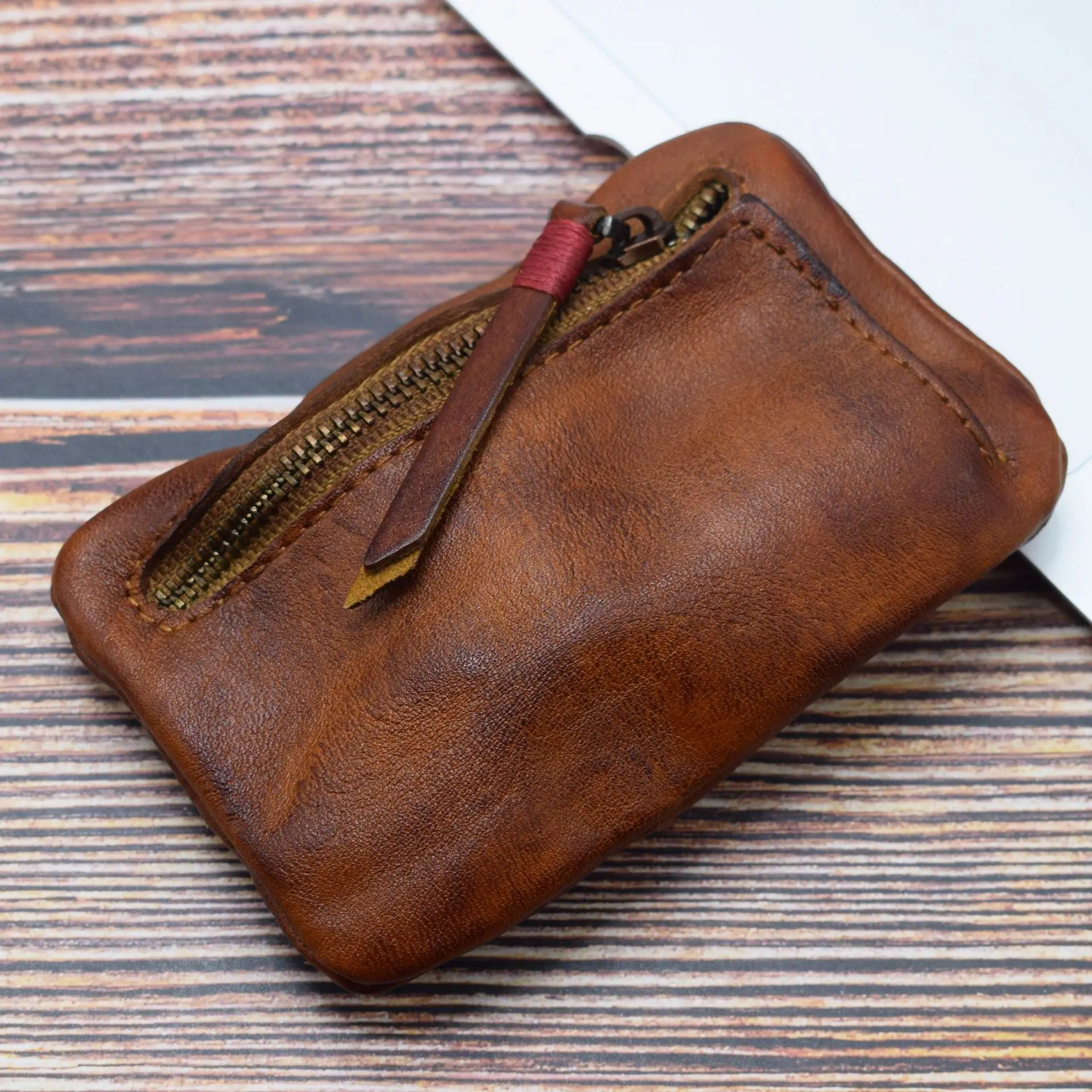 Genuine Leather Coin Purse Men Vintage Original Leather Handmade Small Mini Wallet Card Holder Money Bag Women Zip Change Purses