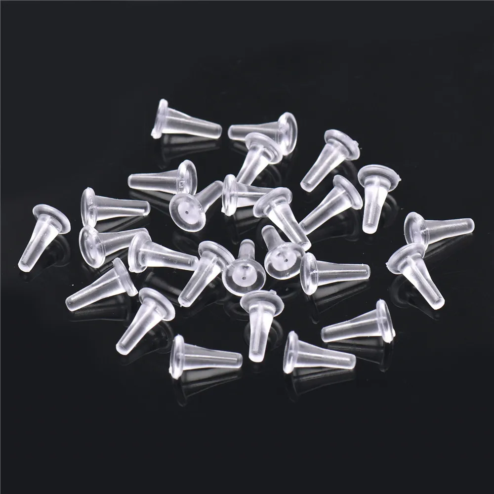 100 Pcs Clear Silicone Earring Backs Hypoallergenic Secure Push-Back Earring Stoppers for Stud Earrings, 10x6mm Full-Cover Studs