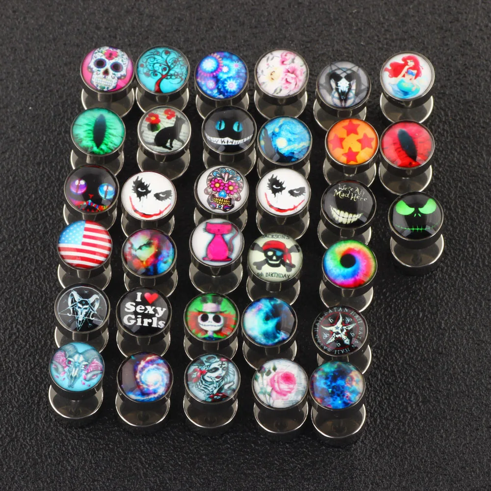 Rock fake ear gauges plugs and tunnels fake piercing expander stretcher cheater ear stud barbell for men women