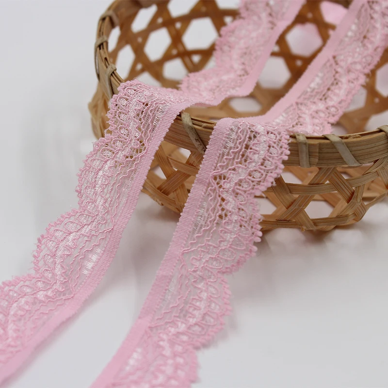 10Yards Light Pink Mesh Elastic Lace Trim Ribbon For Sewing Crafts Wedding Decoration Lace Handmade Accessories DIY