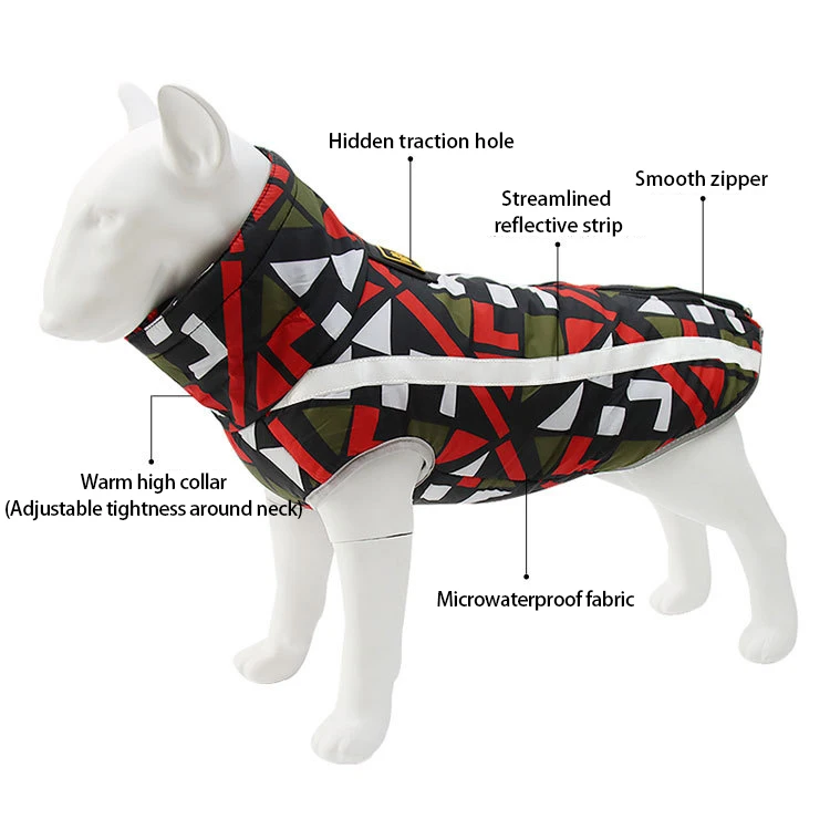 Winter/Autumn Warm Dog Clothes Waterproof Big Pet Padded Jacket Vest Zipper Coat For Medium Large Dog Clothing Bulldog Outfits