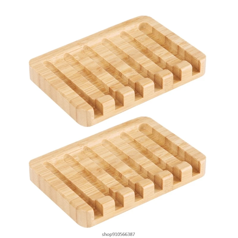 2Pcs/Set Natural Wooden Bamboo Soap Dishes Portable Shower Bar Soap Holder Box Rack Case Waterfall Self Draining Tray wholesales