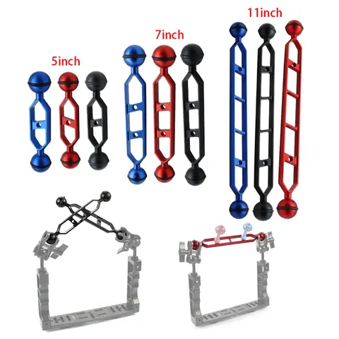 5 7 9 11 inch Dual Ball Head 1" Joint Adapter Extension Arm for GoPro Underwater Butterfly Clamp Mount Scuba Diving Lights Torch