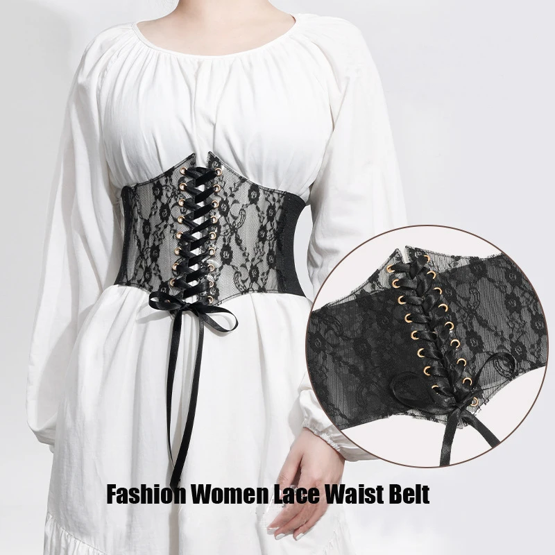 

Women's Lace Waist Belt Wide Elastic Corset Cinch Belts Ladies Female Stretch Waistband Cummerbunds Dress Blouse Waist Belts