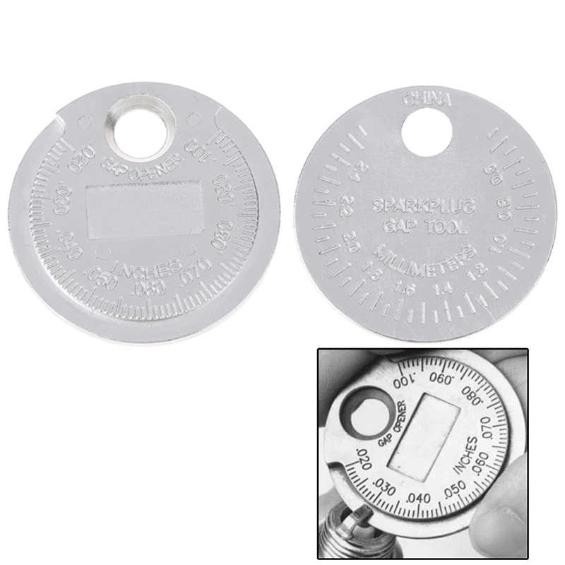 Herramienta de medición de calibre de brecha de bujía, calibre de rango de 0,6-2,4mm, tipo moneda, 1 ud.