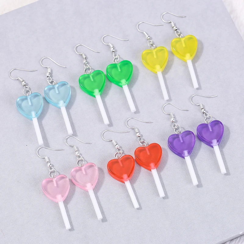 Pendientes colgantes de resina para mujer, piruleta artesanal, dijes en forma de caramelo brillante, joyería de Amistad Bff, 1 par