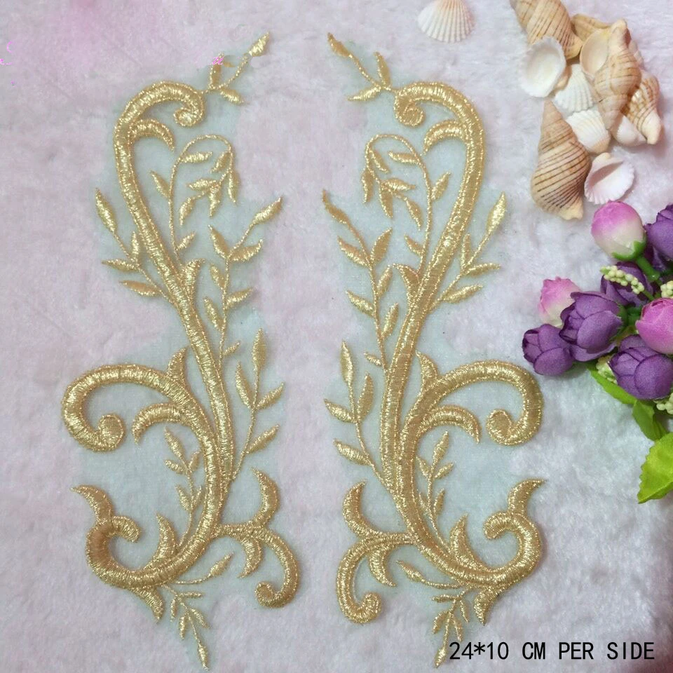 Champagne Gold Lace Appliques Flower Patch Sewing Trims Wedding Decoration Lace Fabric