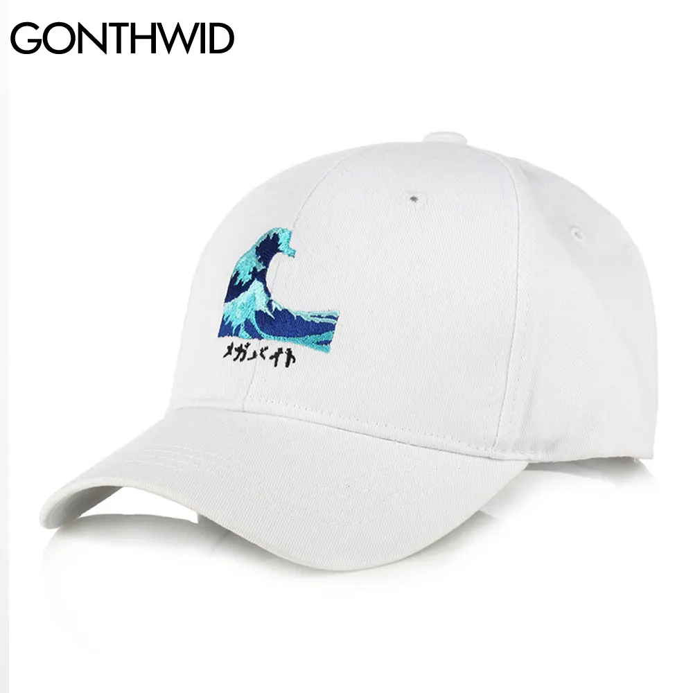 GONTHWID Embroidery Japanese Ukiyoe Seawave Adjustable Snapback Baseball Caps Men Women Hip Hop Casual Cotton Bboy Sun Hats