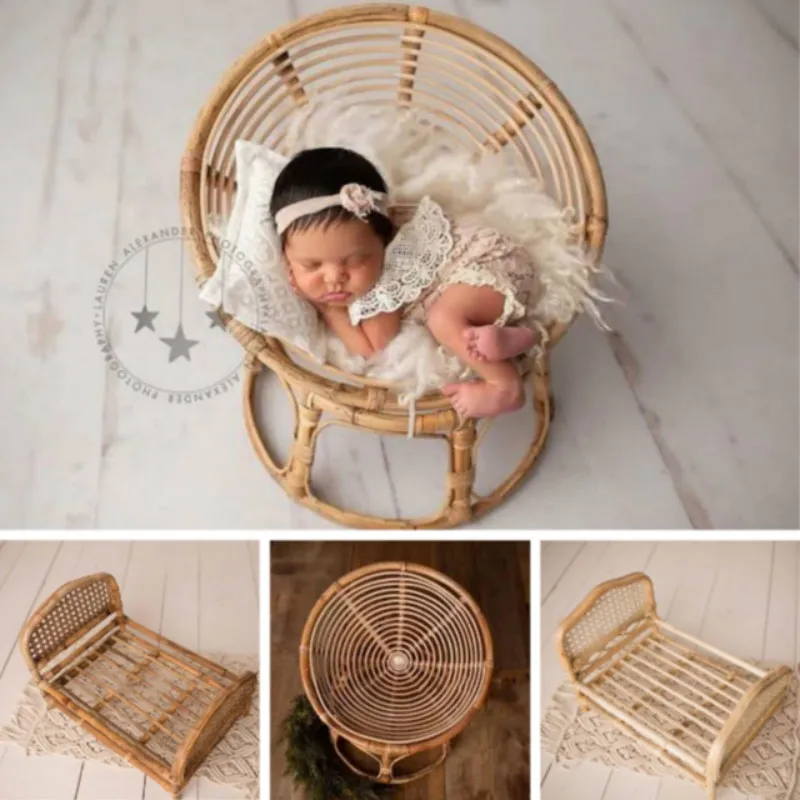 Newborn Photography Props Weaving Baskets Baby Photo Bed Posing Props Infant Photo Shoot Accessories Cany Beds